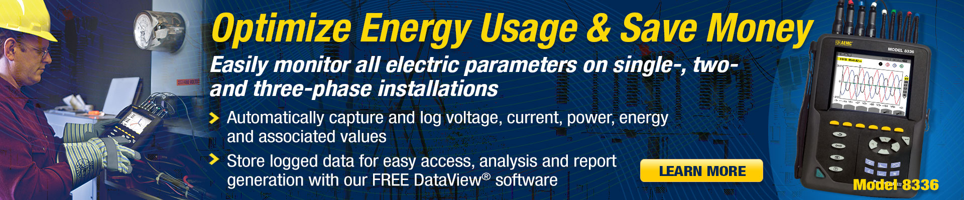 Reduce energy bills by monitoring your power and energy with our PowerPad Model 8336. 