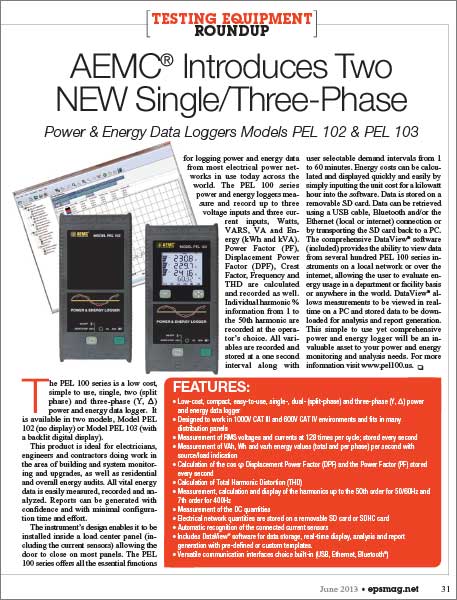 AEMC Single and Three Phase Power and Energy Loggers article